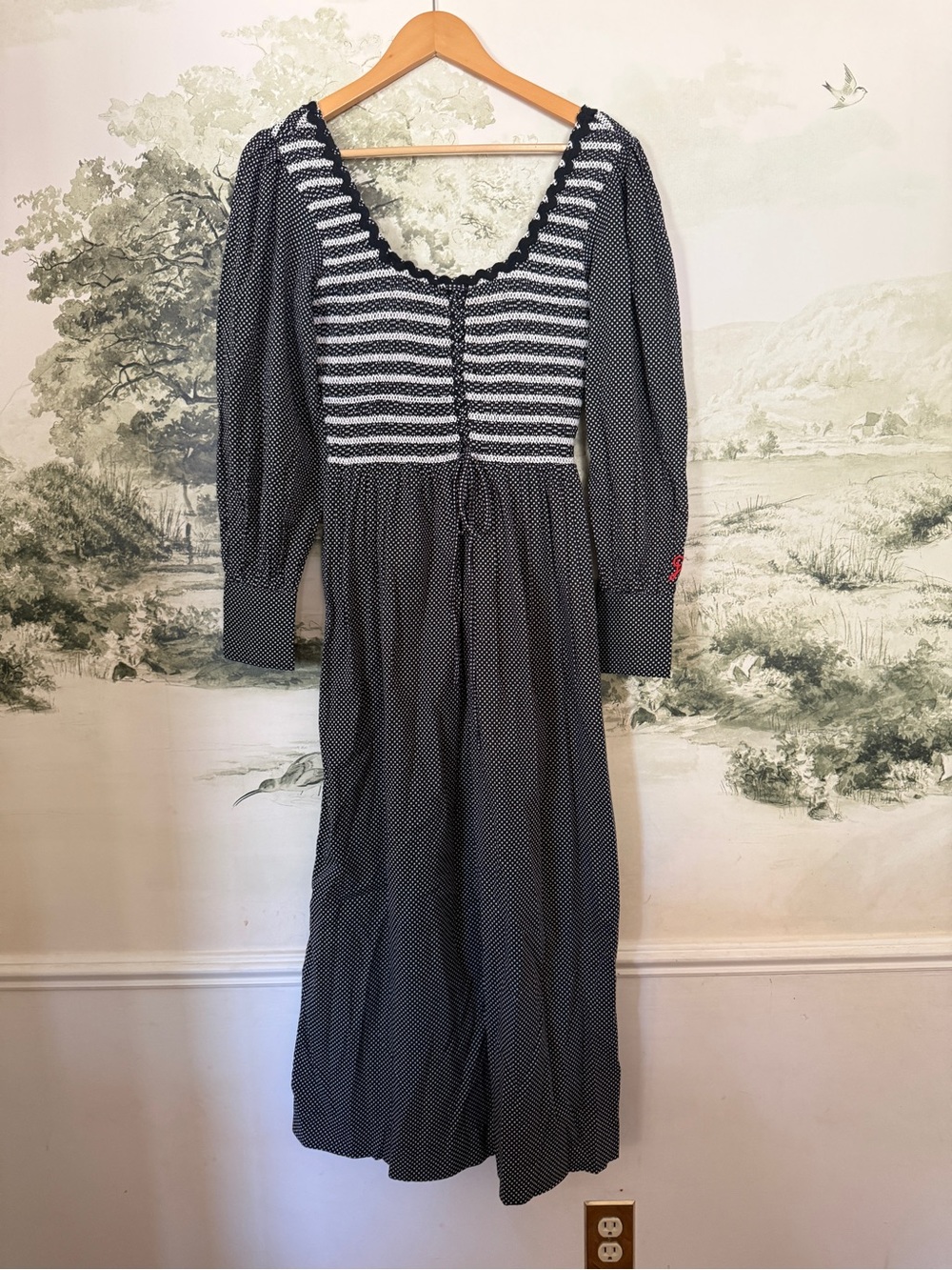 Smocked Stripe Maxi Dress in Black and White